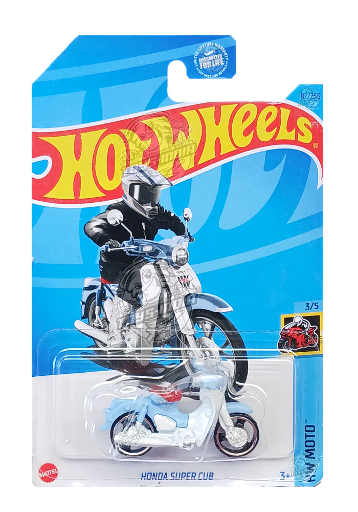 EXCLUSIVES Hot Wheels Honda Super Cub - White / Blue - 2021 Card (With Protector Case)