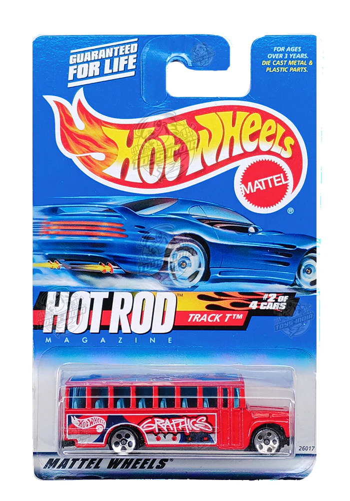 EXCLUSIVES Hot Wheels Hot Rod Magazine Track T Bus - Red - 1999 Card (With Protector Case)