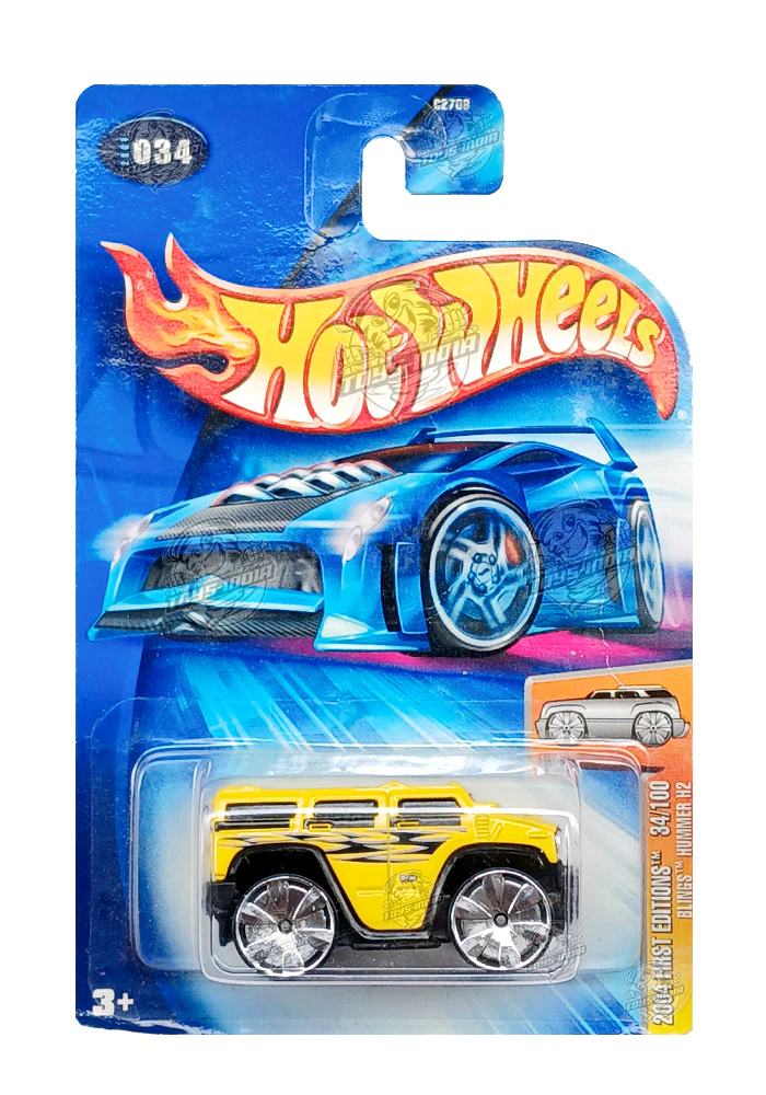 EXCLUSIVES Hot Wheels Hummer H2 - Yellow - 2003 Card (With Protector Case)