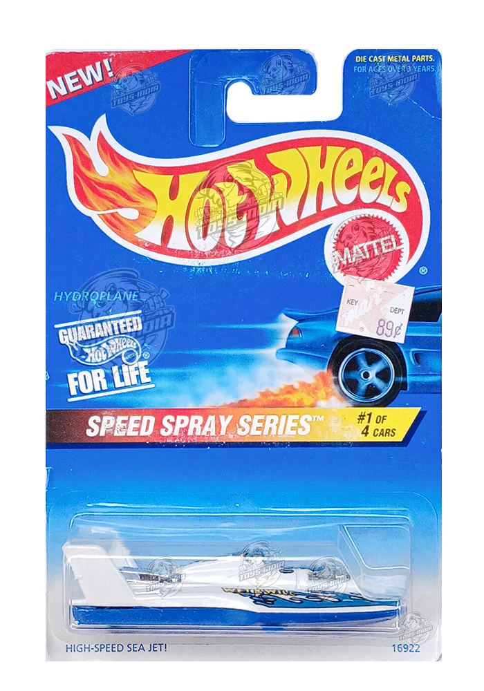 EXCLUSIVES Hot Wheels Hydroplane - White / Blue - 1996 Card (With Protector Case)