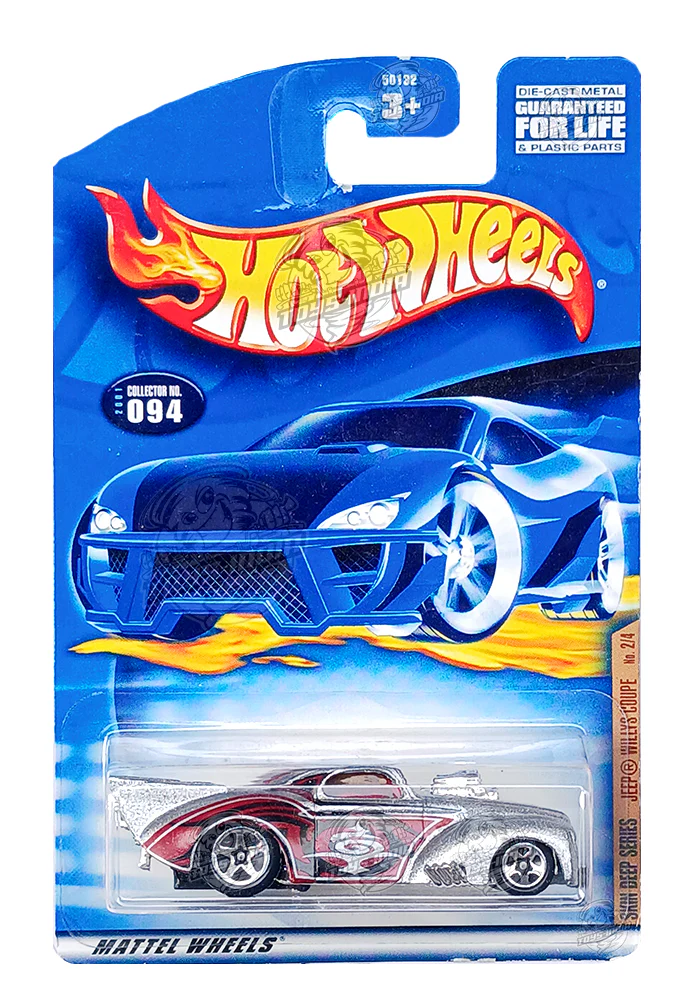 EXCLUSIVES Hot Wheels Jeep Willy's Coupe - Silver / Red - 2000 Card (With Protector Case)