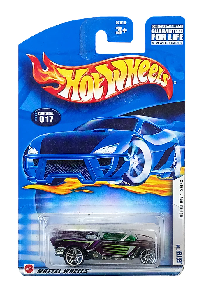 EXCLUSIVES Hot Wheels Jester - Purple - 2000 Card (With Protector Case)