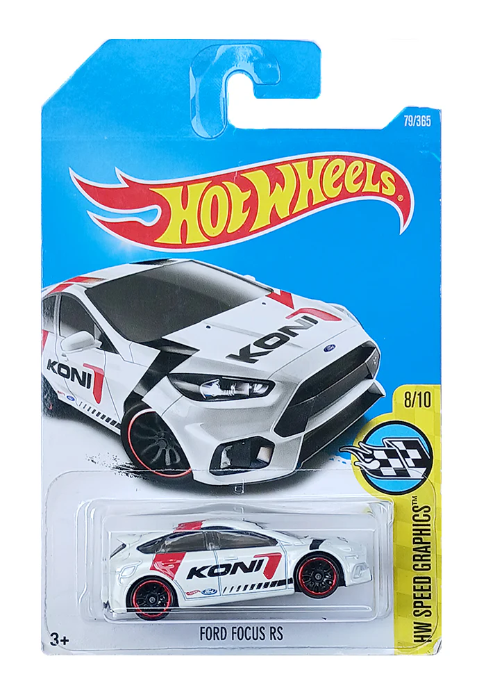 EXCLUSIVES Hot Wheels KONI Ford Focus RS - White / Red - 2015 Card (With Protector Case)