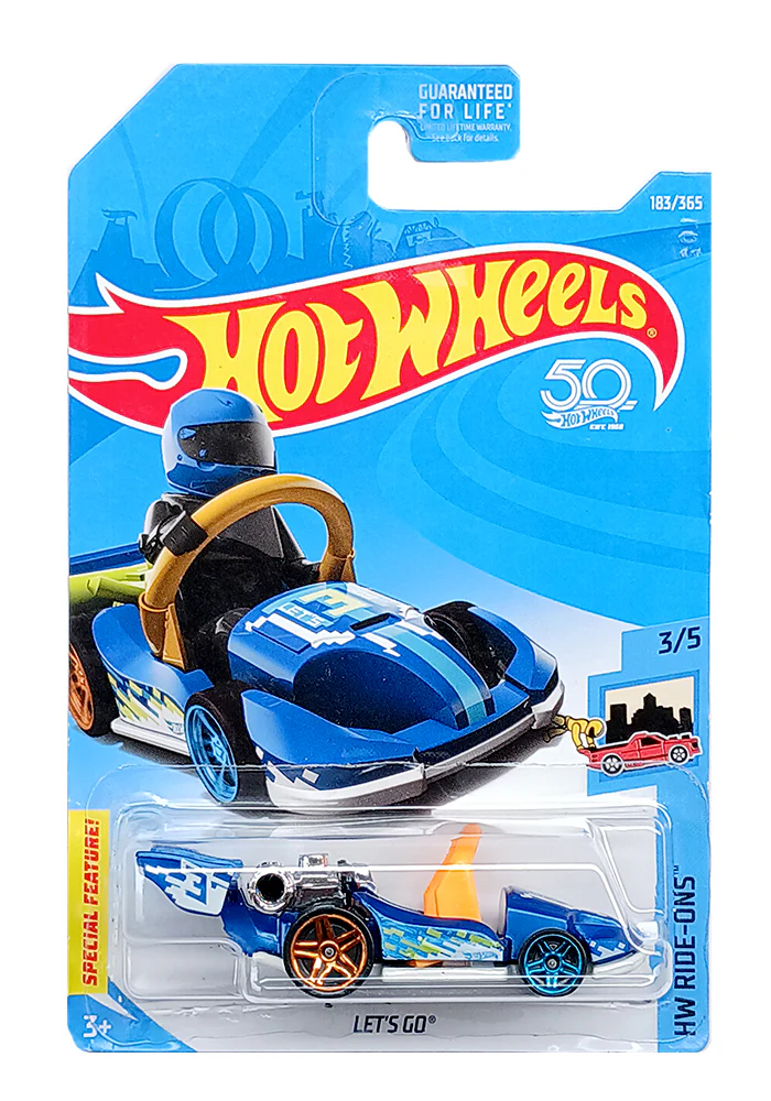 EXCLUSIVES Hot Wheels Lets Go - Blue / Orange - 2017 Card (With Protector Case)