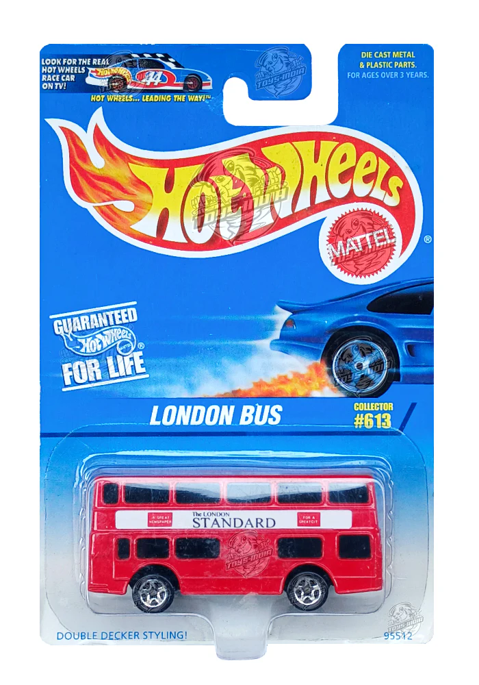 EXCLUSIVES Hot Wheels London Bus - Red / White - 1996 Card  (With Protector Case)