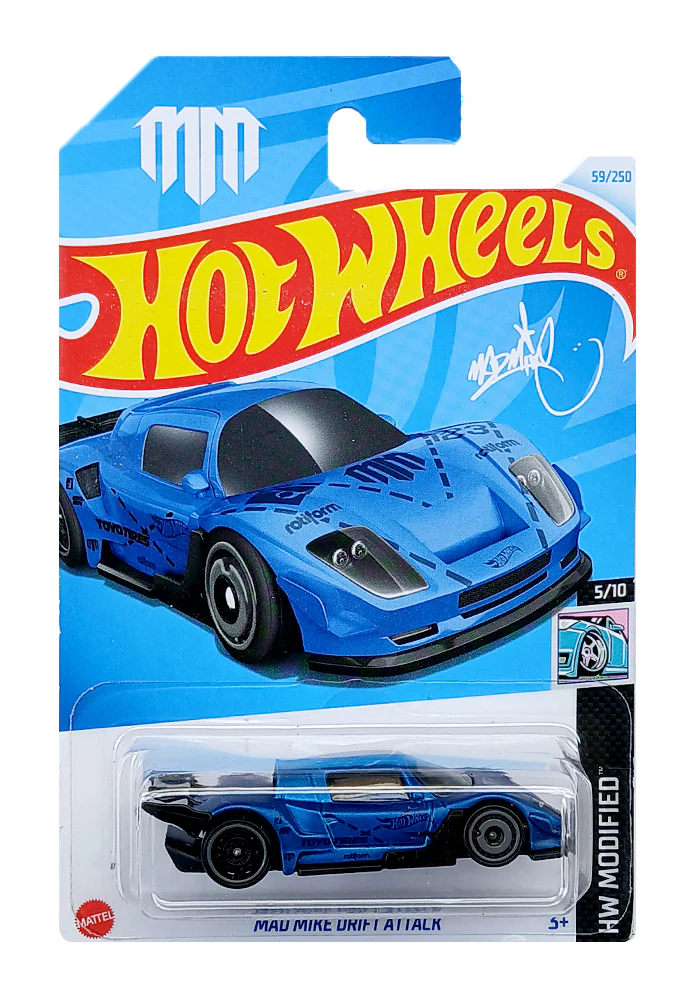 EXCLUSIVES Hot Wheels Mad Mike Drift Attack - Blue - 2021 Card (With Protector Case)