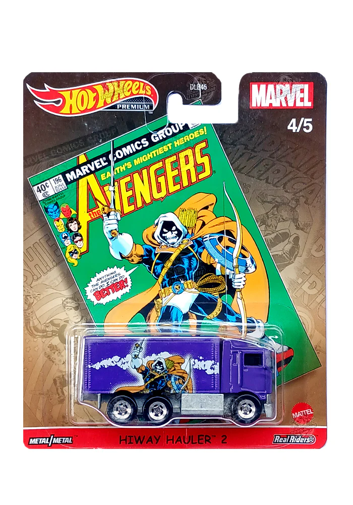 EXCLUSIVES Hot Wheels Marvel Avengers Hiway Hauler 2 - Purple - 2020 Card