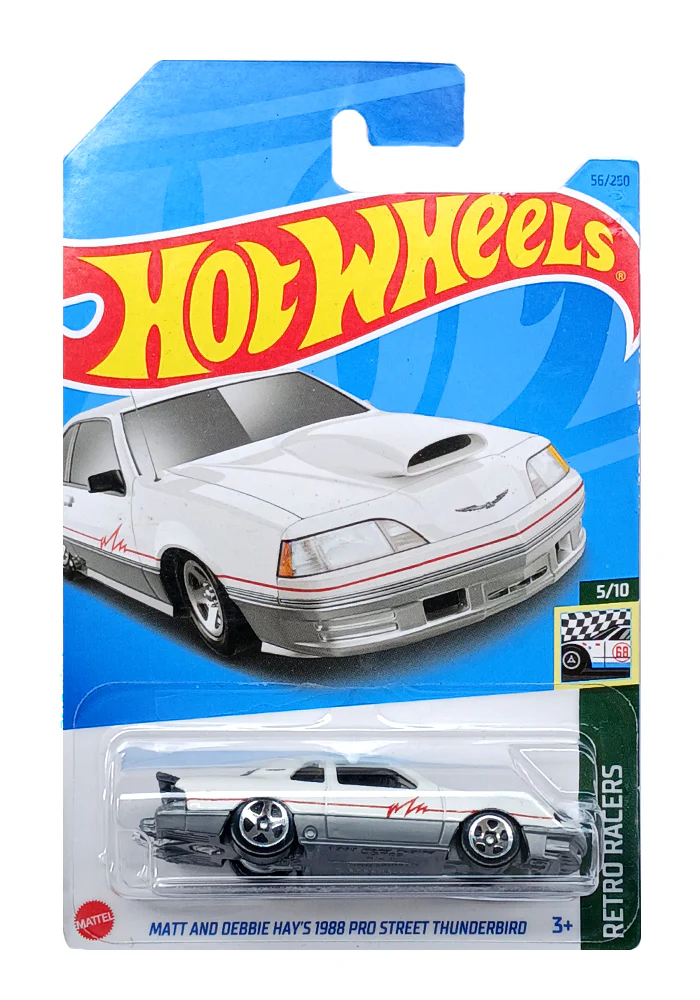 EXCLUSIVES Hot Wheels Matt & Debbie Hay's 1988 Pro Street Thunderbird - White / Grey - 2021 Card (With Protector Case)