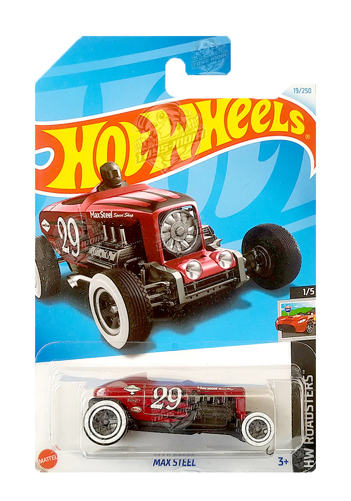EXCLUSIVES Hot Wheels Max Steel - Red - 2021 Card (With Protector Case)