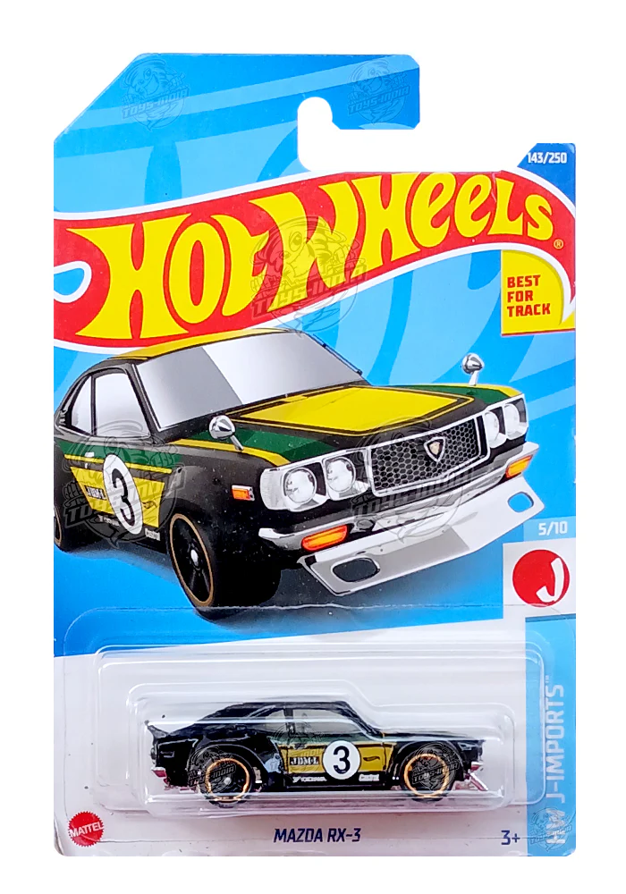 EXCLUSIVES Hot Wheels Mazda RX-3 - Black / Yellow - 2021 Card (With Protector Case)
