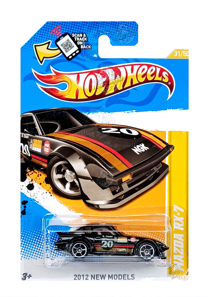 EXCLUSIVES Hot Wheels Mazda RX-7 - Black - 2011 Card (With Protector Case)