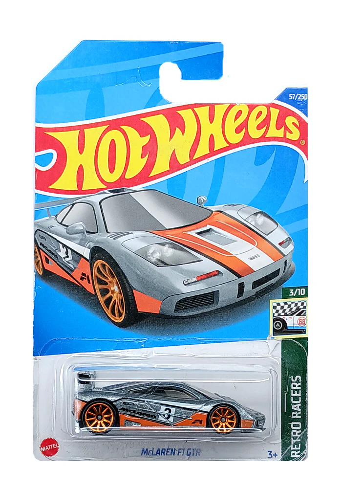 EXCLUSIVES Hot Wheels McLaren F1 GTR - Silver / Orange - 2021 Card (With Protector Case)
