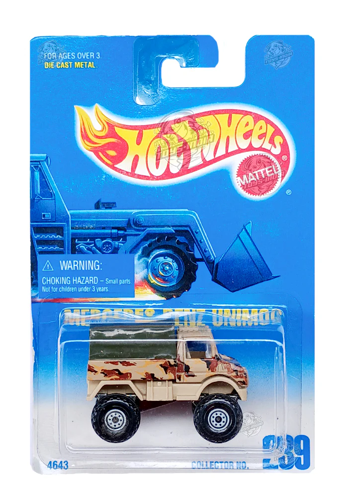 EXCLUSIVES Hot Wheels Mercedes-Benz Unimog - Beige / Green - 1991 Card (With Protector Case)