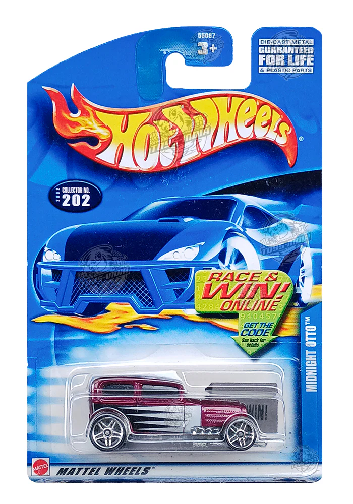 EXCLUSIVES Hot Wheels Midnight Otto - Maroon / Black - 2001 Card (With Protector Case)