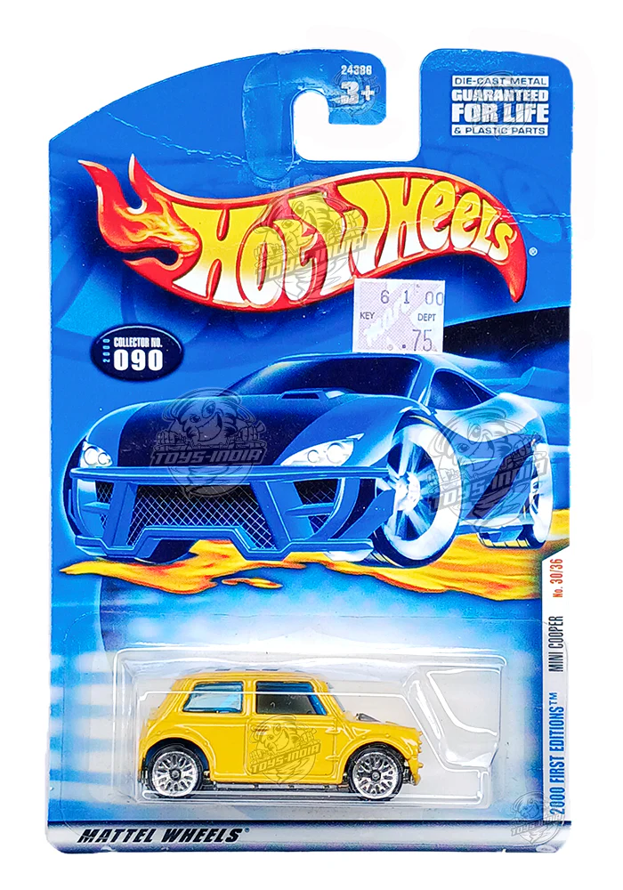 EXCLUSIVES Hot Wheels Mini Cooper - Yellow - 2000 Card (Creased Card / Car in Excellent Condition) (With Protector Case) - Image 2