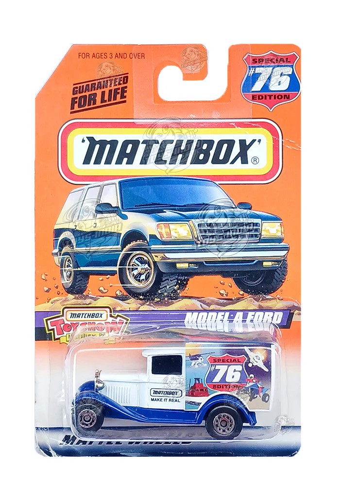 EXCLUSIVES Hot Wheels Model A Ford - White / Blue - 1998 Card (Card Damage / Car in Excellent Condition) (With Protector Case)