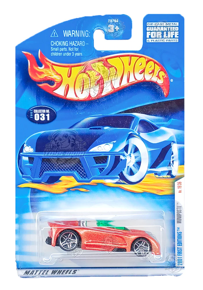 EXCLUSIVES Hot Wheels 2001 First Editions Monoposto - Orange - 2000 Card (With Protector Case)