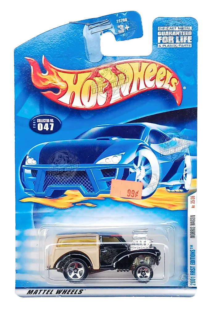 EXCLUSIVES Hot Wheels Morris Wagon - Black / Beige - 2000 Card (Card Damage / Car in Excellent Condition) (With Protector Case)