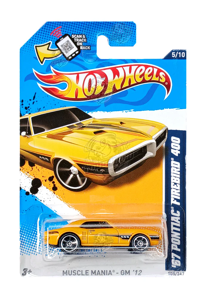 EXCLUSIVES Hot Wheels Muscle Mania '67 Pontiac Firebird 400 - Yellow - 2011 Card (With Protector Case)