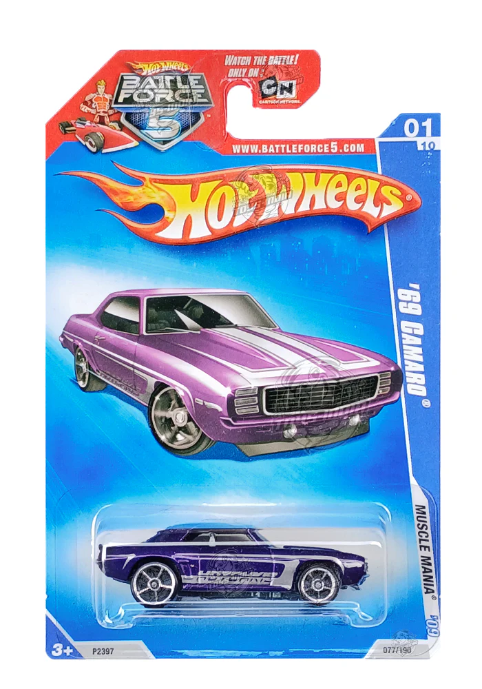EXCLUSIVES Hot Wheels Muscle Mania '69 Camaro - Purple - 2008 Card (With Protector Case)