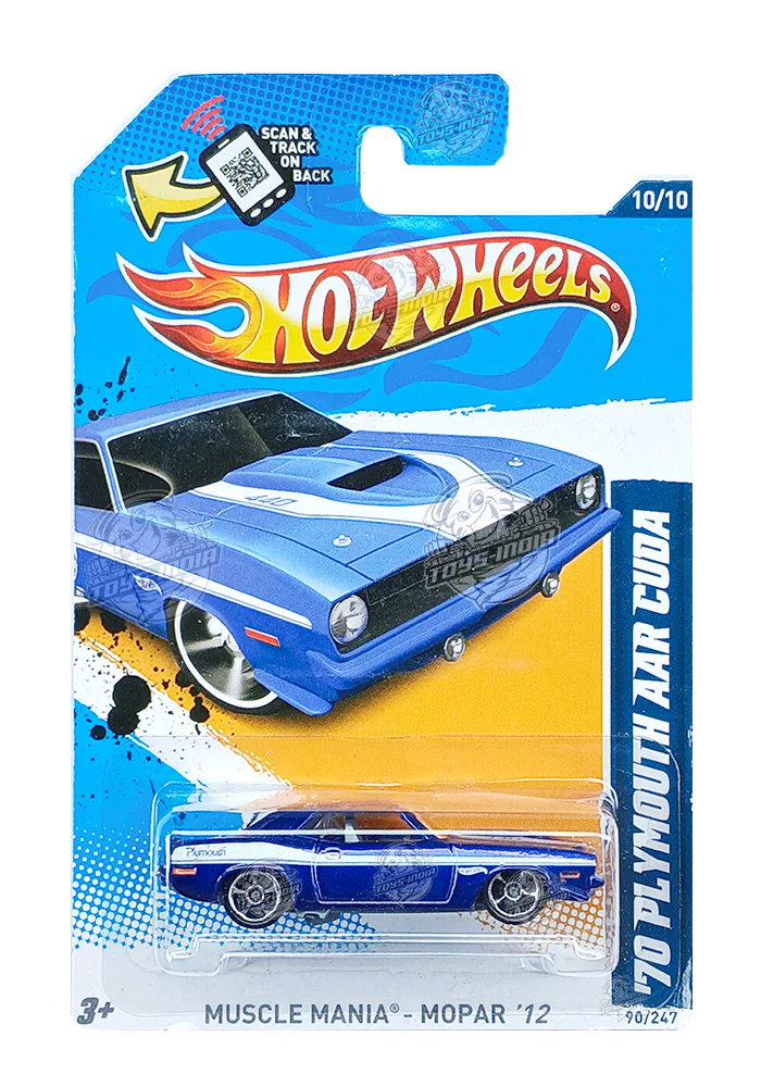 EXCLUSIVES Hot Wheels Muscle Mania Mopar '70 Plymouth AAR Cuda - Blue - 2011 Card (Blister Damage / Car in Excellent Condition) (With Protector Case)