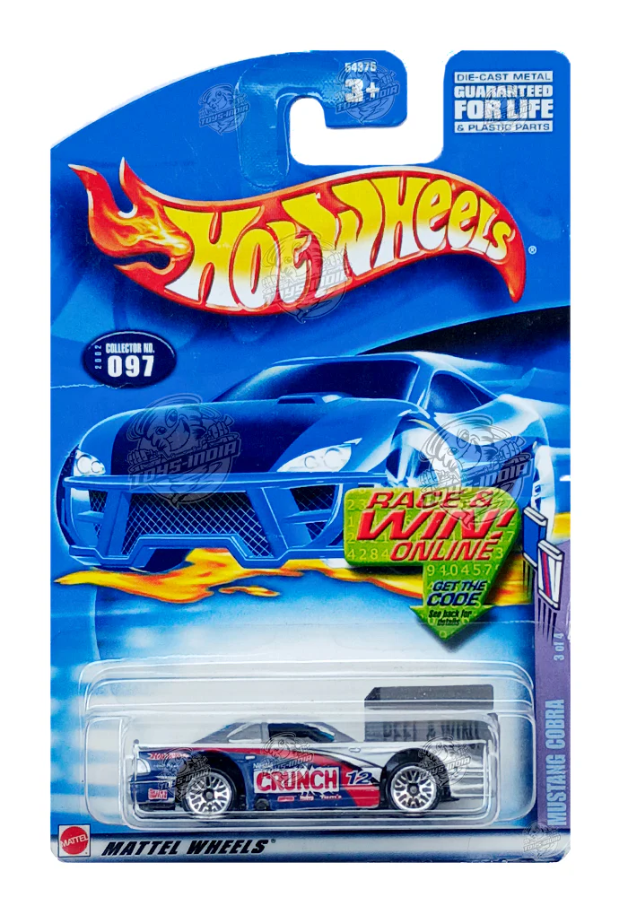 EXCLUSIVES Hot Wheels Mustang Cobra - Silver / Blue - 2001 Card (With Protector Case)