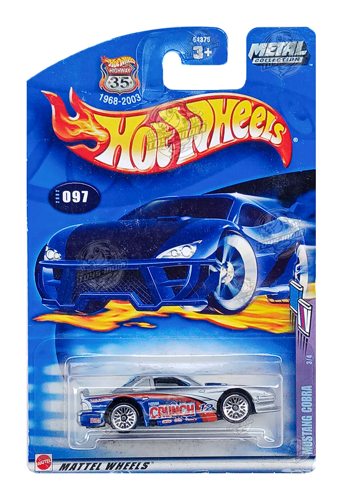 EXCLUSIVES Hot Wheels Mustang Cobra - Silver / Blue - 2002 Card (With Protector Case)