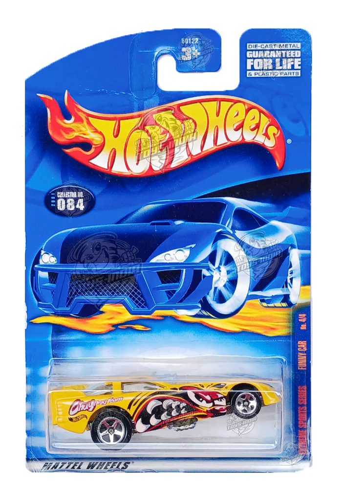 EXCLUSIVES Hot Wheels Funny Car - Yellow - 2000 Card (With Protector Case)