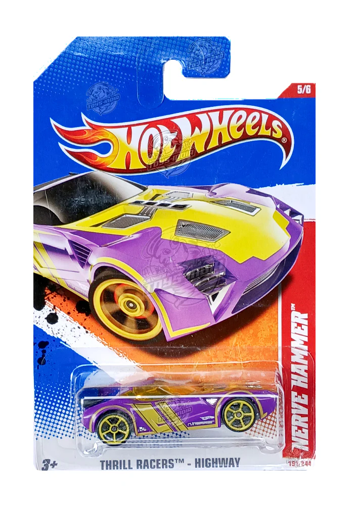 EXCLUSIVES Hot Wheels Nerve Hammer - Purple / Yellow - 2010 Card (With Protector Case)