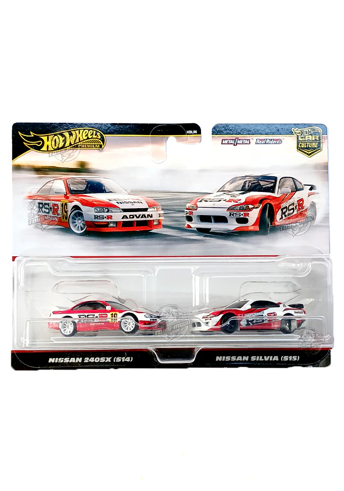 EXCLUSIVES Hot Wheels Nissan 240SX (S14) & Nissan Silvia (S15) - Red / White - 2024 Box (2 Pack)