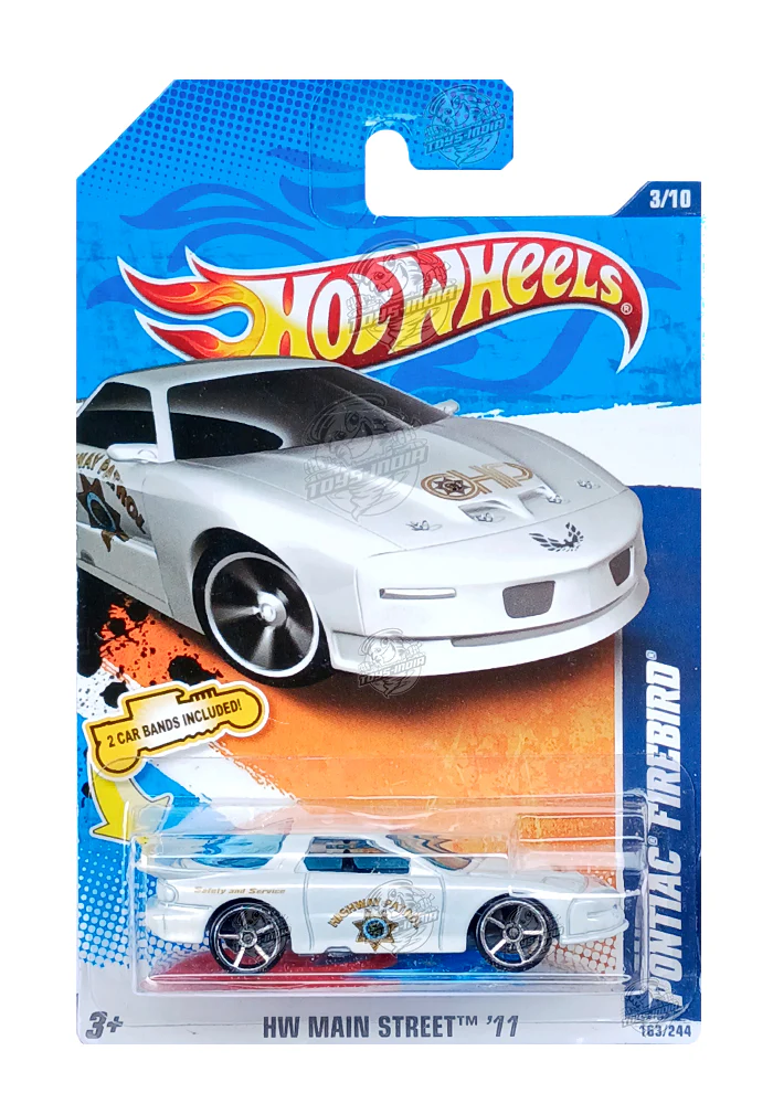 EXCLUSIVES Hot Wheels Pontiac Firebird - White - 2010 Card (2 Car Bands Included) (With Protector Case)