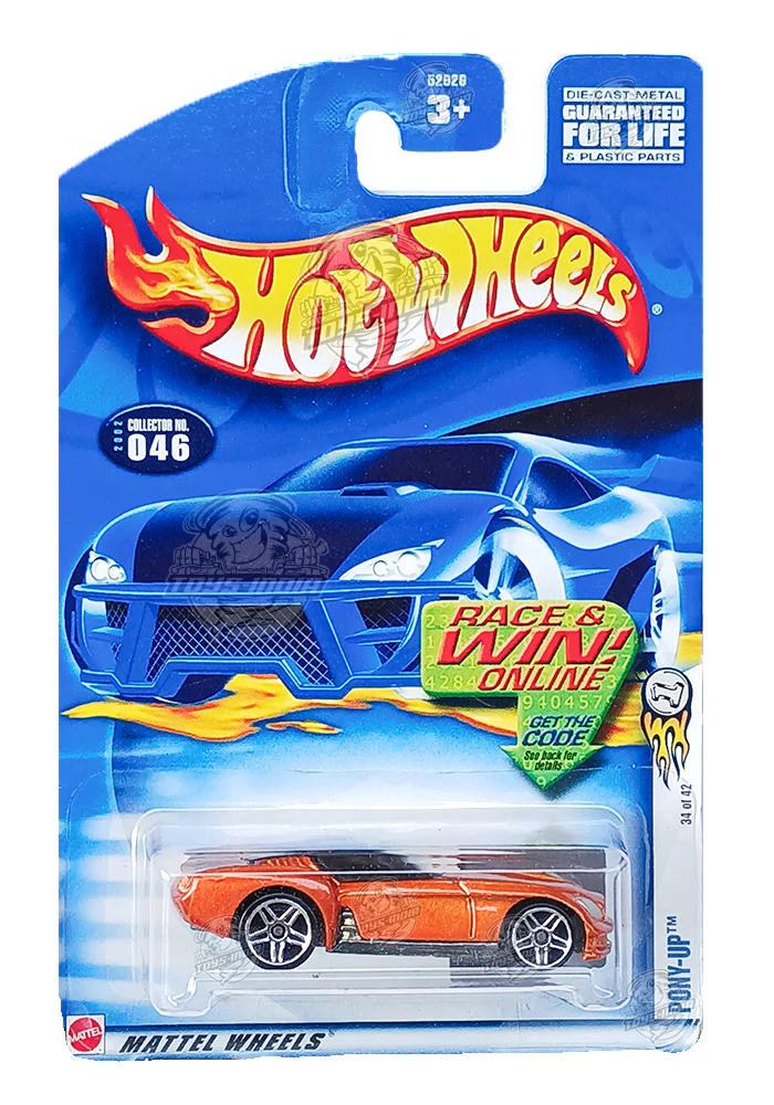 EXCLUSIVES Hot Wheels Pony Up - Orange - 2001 Card (With Protector Case)