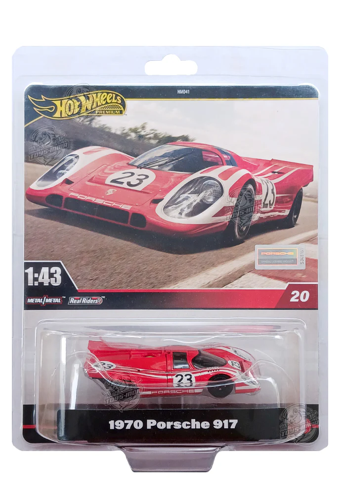 EXCLUSIVES Hot Wheels Premium 1970 Porsche 917 - Red / White - 2024 Card (Scale 1:43) (With Protector Case)
