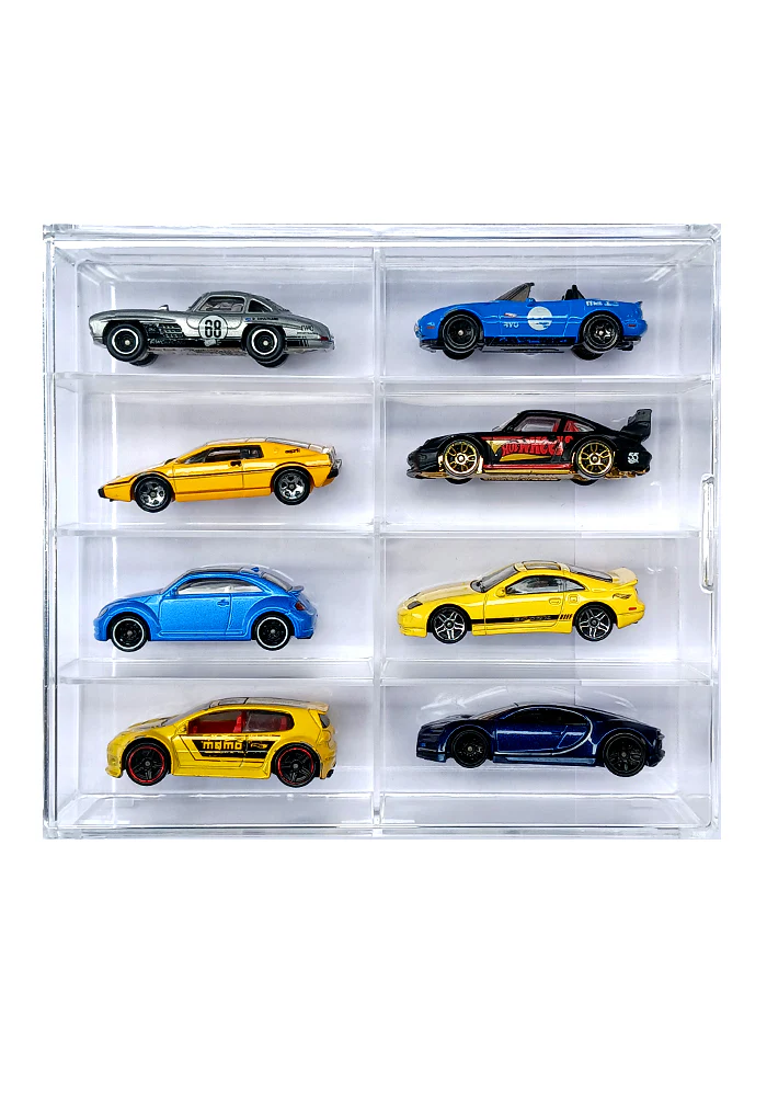EXCLUSIVES Hot Wheels Premium - 8 Cars Display - High Quality Large Grid Transparent Vertical Collector Plastic Case with Front Flap - 1:64 Scale (Type 3) (CARS NOT INCLUDED)