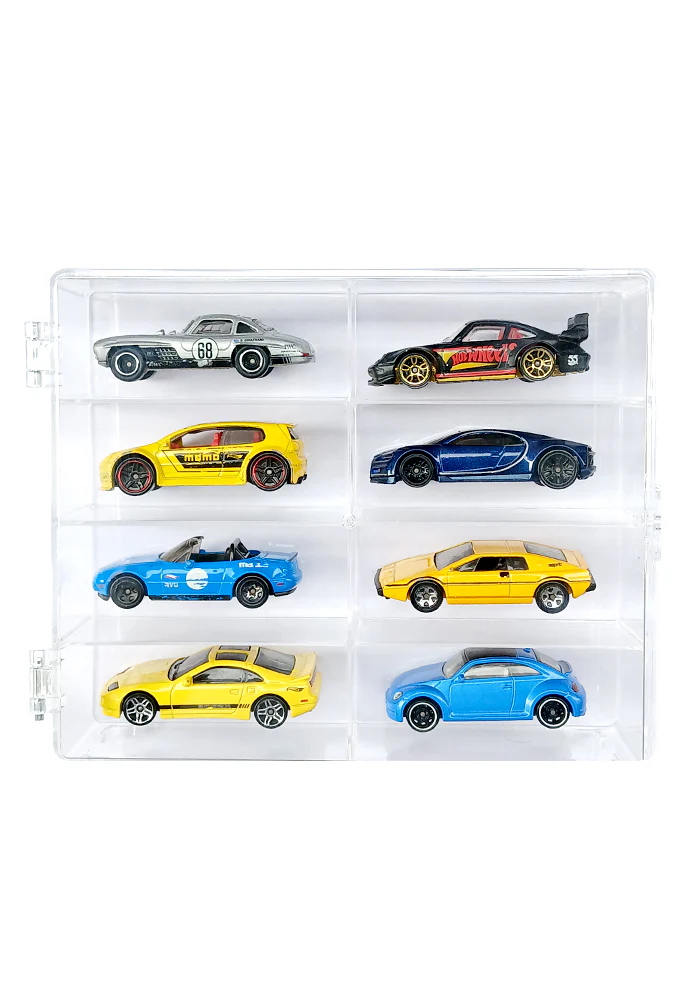 EXCLUSIVES Hot Wheels Premium - 8 Cars Display - Medium Grid Transparent Vertical Collector Plastic Case with Front Flap - 1:64 Scale (Type 2) (CARS NOT INCLUDED)