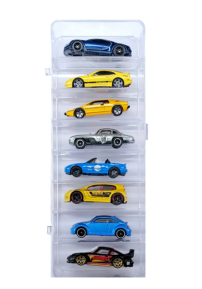 EXCLUSIVES Hot Wheels Premium - 8 Cars Display - Single Line Transparent Vertical Collector Plastic Case with Front Flap - 1:64 Scale (Type 5) (CARS NOT INCLUDED)