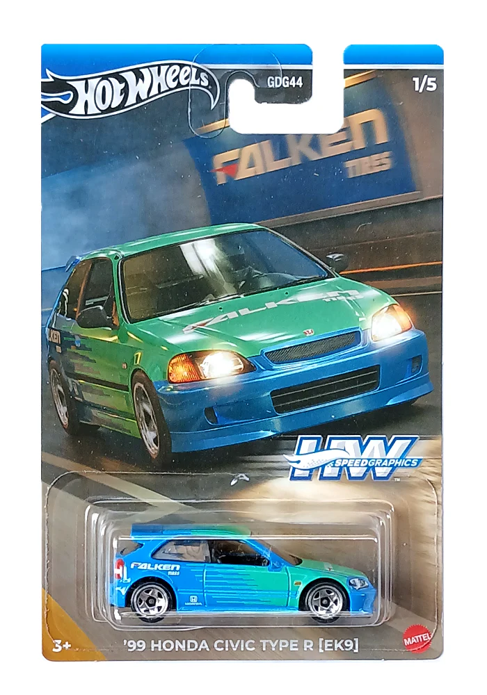 EXCLUSIVES Hot Wheels Premium Falken '99 Honda Civic Type R (EK9) - Blue / Green - 2023 Card (With Protector Case)