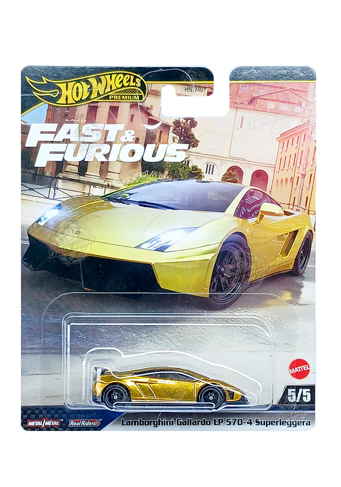 EXCLUSIVES Hot Wheels Premium Fast & Furious Lamborghini Gallardo LP 570-4 Superleggera - Golden - 2025 Card (With Protector Case)