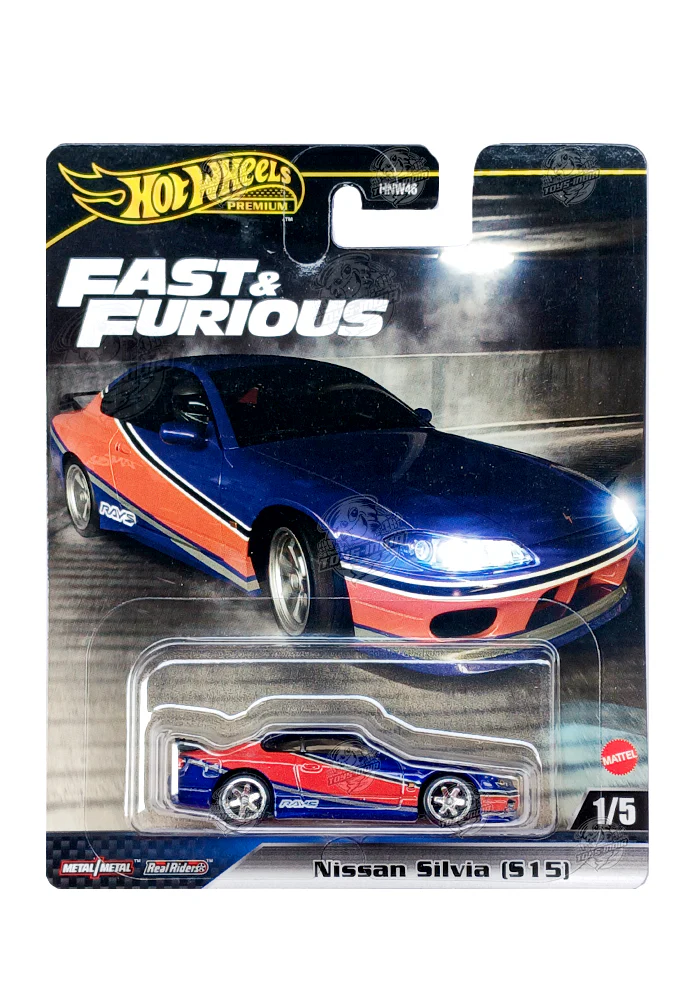 EXCLUSIVES Hot Wheels Premium Fast & Furious Nissan Silvia (S15) - Blue / Orange - 2023 Card (With Protector Case)