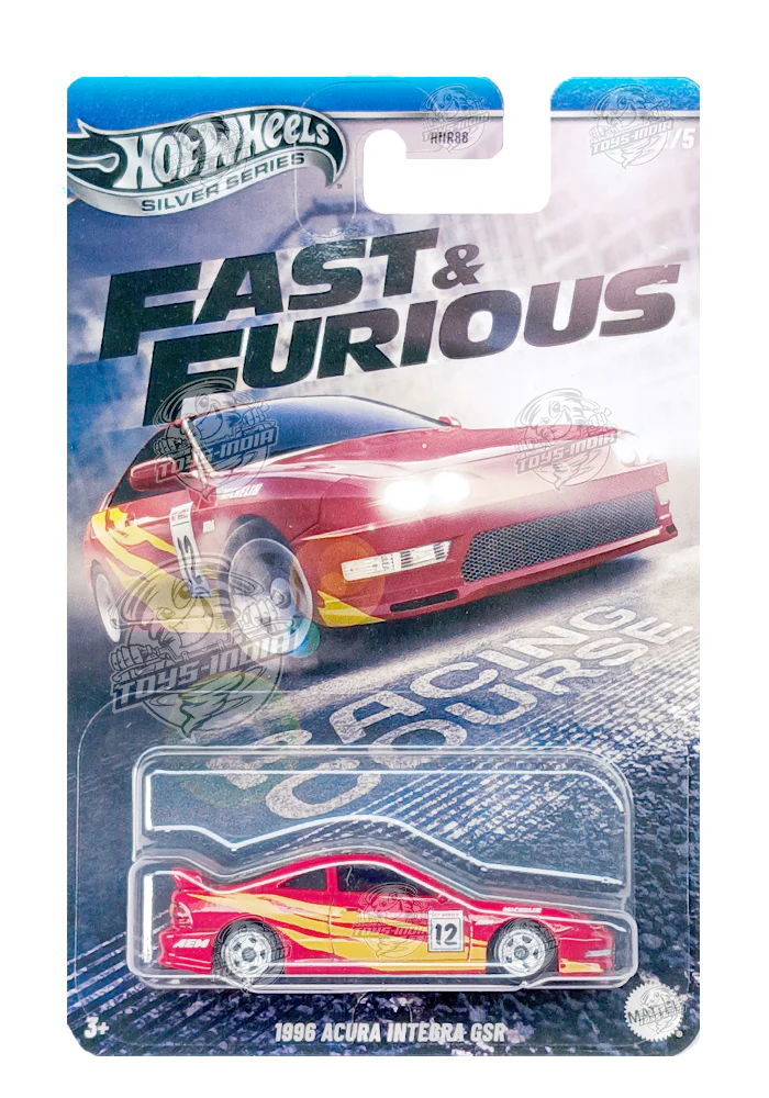 EXCLUSIVES Hot Wheels Premium Fast & Furious Racing Course 1996 Acura Intergra GSR - Red / Yellow - 2024 Card (With Protector Case)