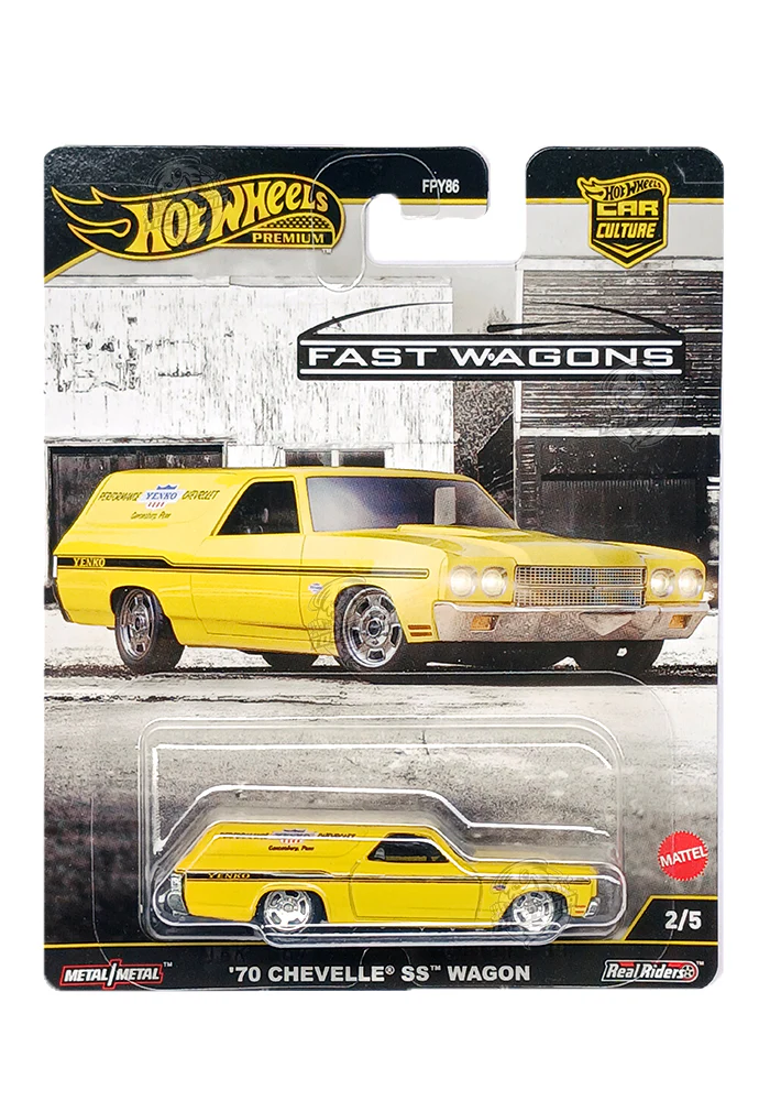 EXCLUSIVES Hot Wheels Premium Fast Wagons '70 Chevelle SS Wagon - Yellow - 2024 Card (With Protector Case)