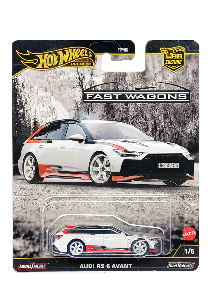 EXCLUSIVES Hot Wheels Premium Fast Wagons Audi RS 6 Avant - Red / White - 2024 Card (With Protector Case)