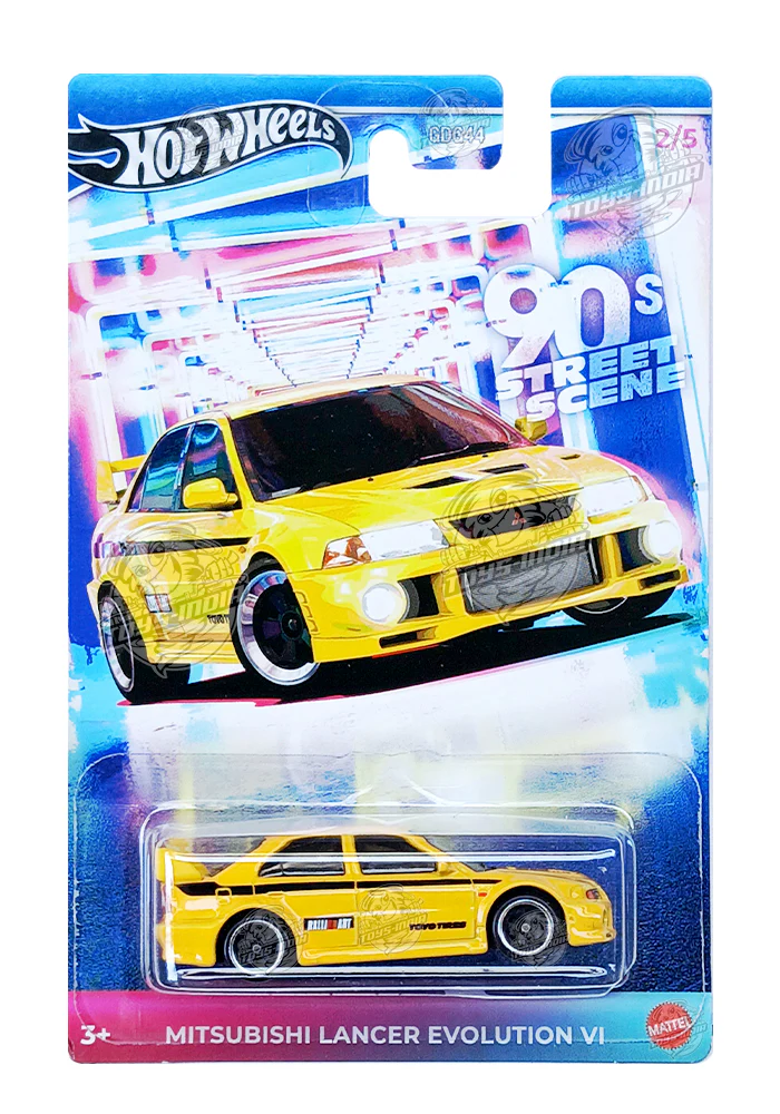 EXCLUSIVES Hot Wheels Premium Mitsubishi Lancer Evolution VI - Yellow - 2024 Card (With Protector Case)