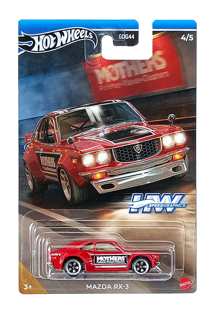 EXCLUSIVES Hot Wheels Premium Mothers Mazda RX-3 - Red - 2023 Card (With Protector Case)