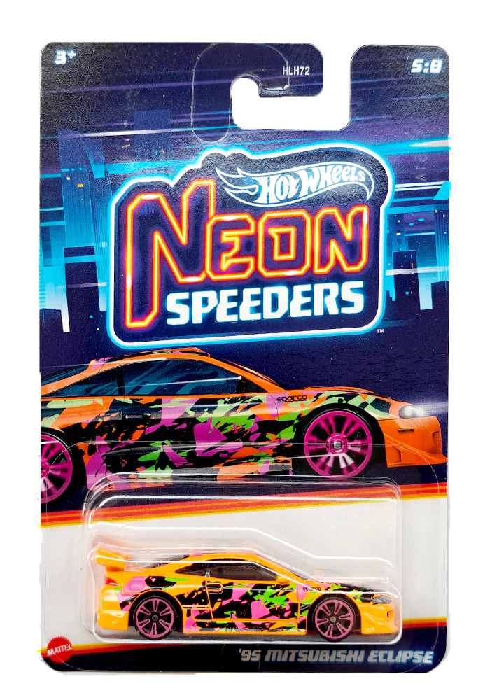 EXCLUSIVES Hot Wheels Premium Neon Speeders '95 Mitsubishi Eclipse - Orange - 2022 Card (With Protector Case)