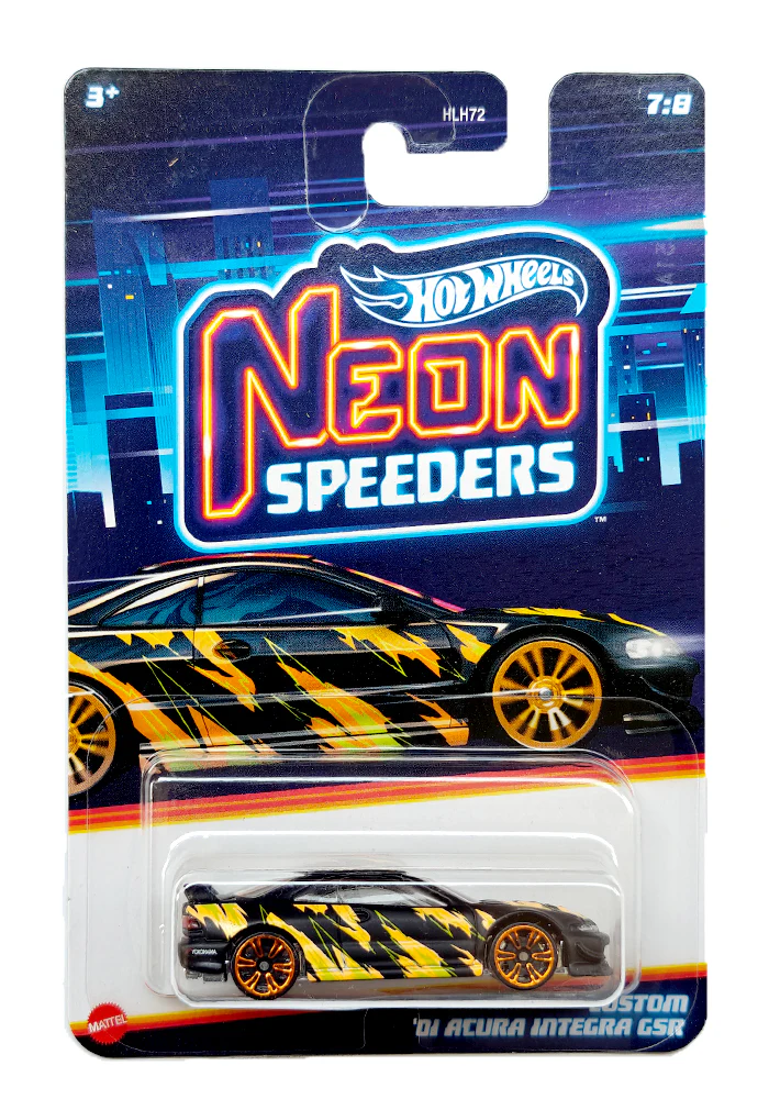 EXCLUSIVES Hot Wheels Premium Neon Speeders Custom '01 Acura Integra GSR - Black / Orange - 2022 Card (With Protector Case)
