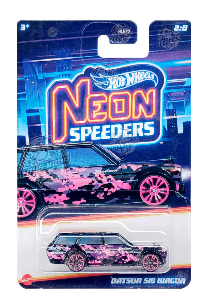 EXCLUSIVES Hot Wheels Premium Neon Speeders Datsun 510 Wagon - Black / Pink - 2022 Card (With Protector Case)