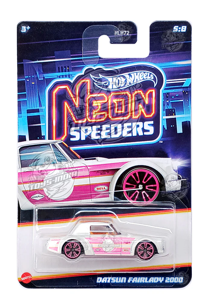 EXCLUSIVES Hot Wheels Premium Neon Speeders Datsun Fairlady 2000 - White / Pink - 2025 Card (With Protector Case)