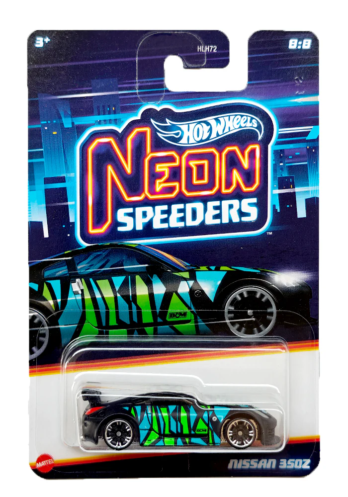 EXCLUSIVES Hot Wheels Premium Neon Speeders Nissan 350Z - Black / Blue - 2022 Card (With Protector Case)