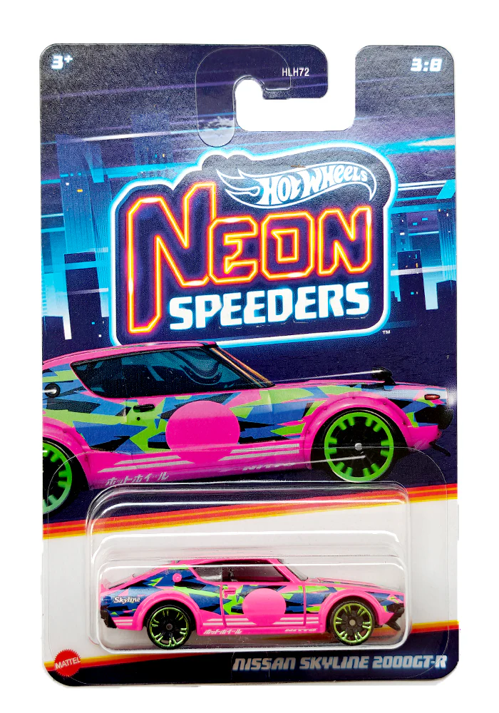 EXCLUSIVES Hot Wheels Premium Neon Speeders Nissan Skyline 2000GT-R - Pink - 2022 Card (With Protector Case)